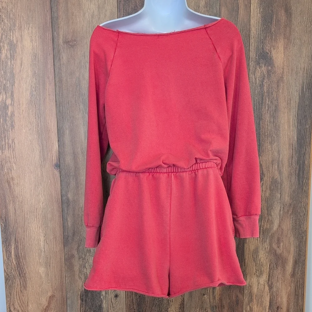 Aerie Pink Long Sleeve Cut Neck Sweatshirt Jumpsuit Romper S              Q121 - Picture 4 of 8